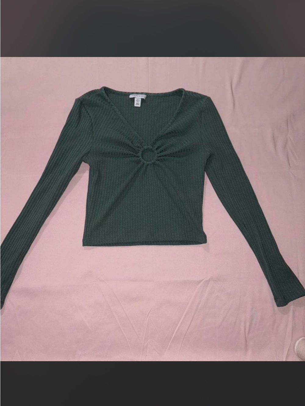 Topshop Dark Green long sleeve top with ring detail